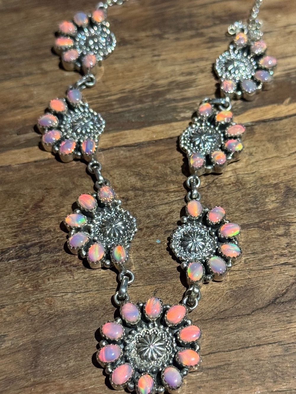 Pink Aurora Opal Statement Sterling silver concho Necklace
